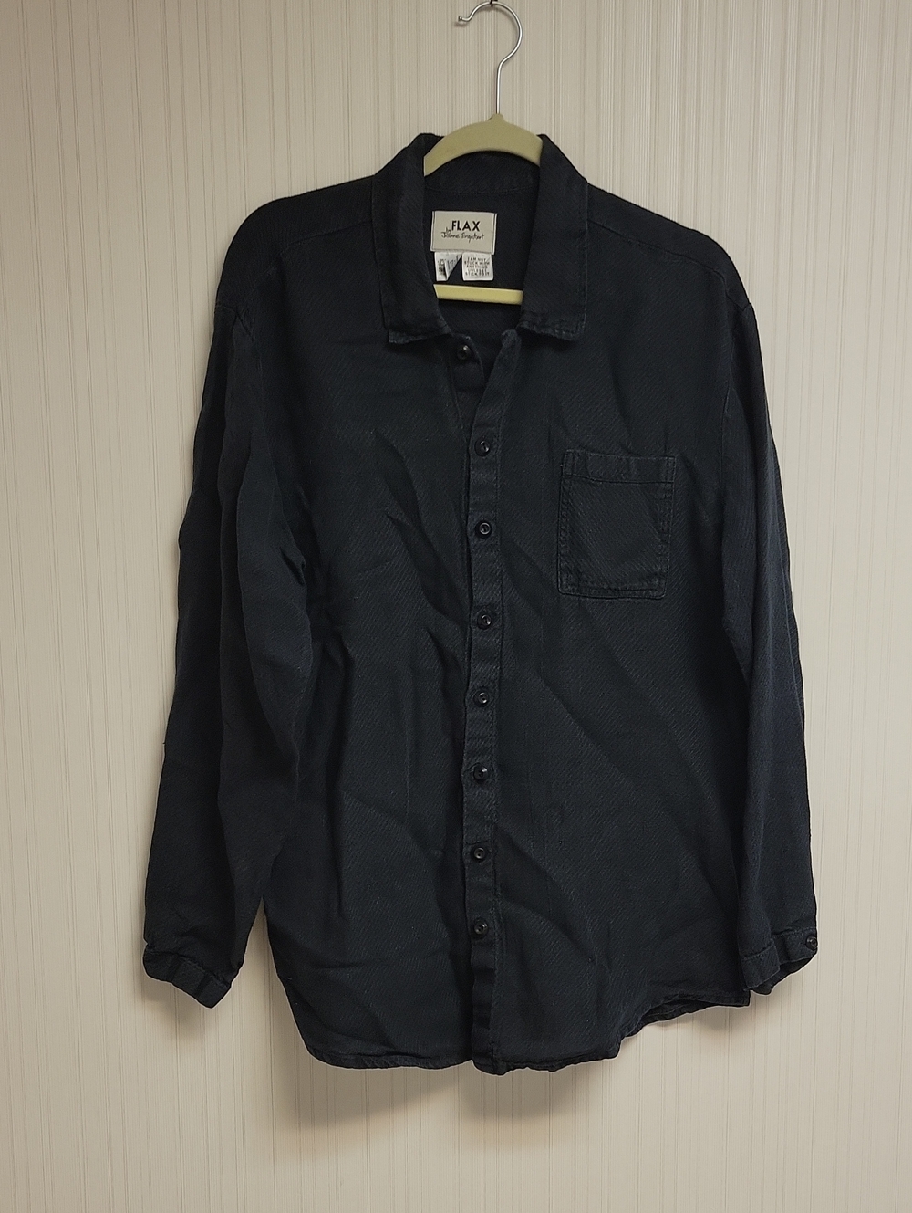 Flax Men's Casual Button-Down Shirt Black Small Gorpcore Eclectic Grandpa Coast